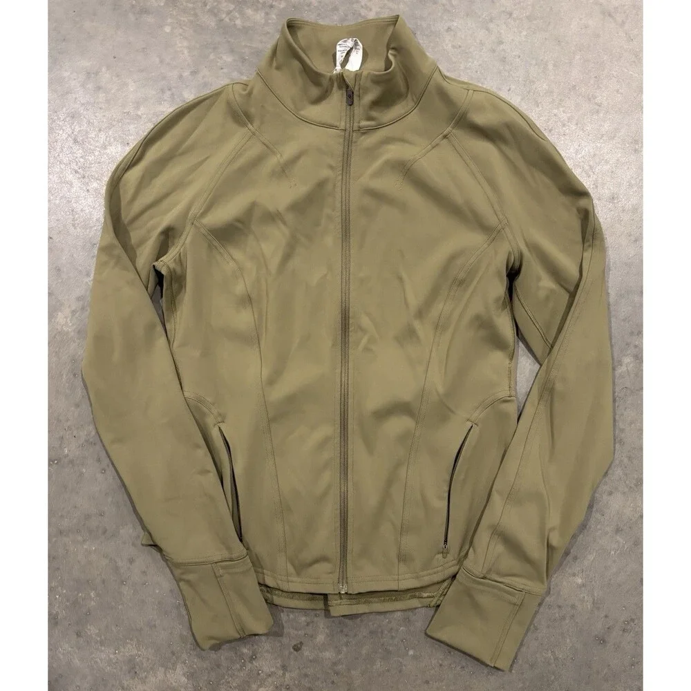 Lululemon InStill Jacket Nulu 10 Olive Green Nylon Blend Full Zip